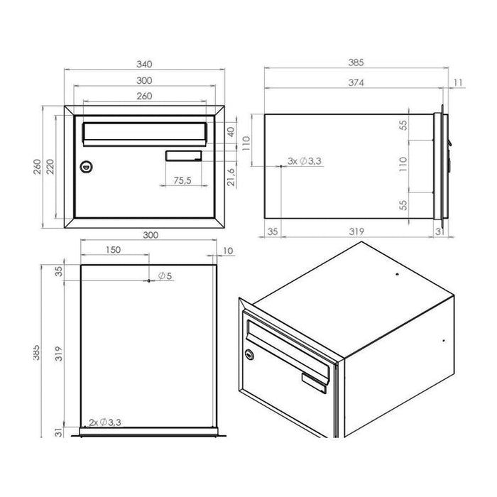 Front Access Recessed Mounted Letterbox with Stainless Steel Trim LBD-21 - Letterbox Supermarket