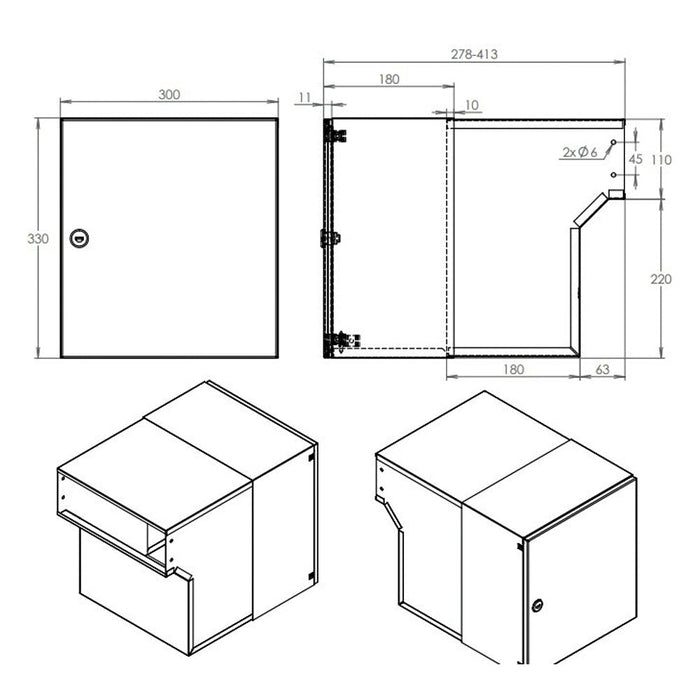 Through The Wall Post Box Rear Access LFD-042 Nero Black - Letterbox Supermarket