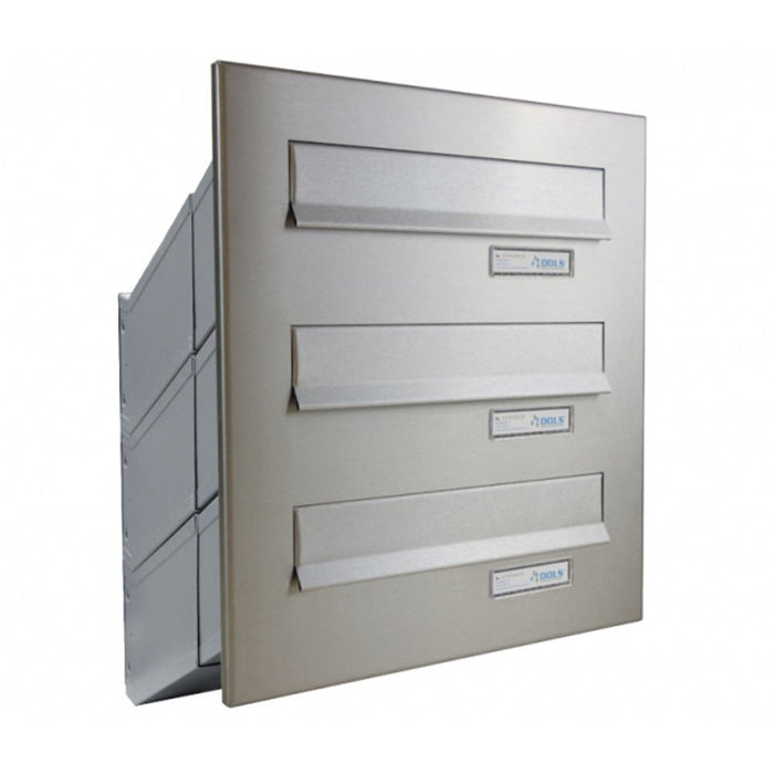 Through The Wall Stainless Steel Letterbox 3 Bank Telescopic City Hall LDD-041 - Letterbox Supermarket