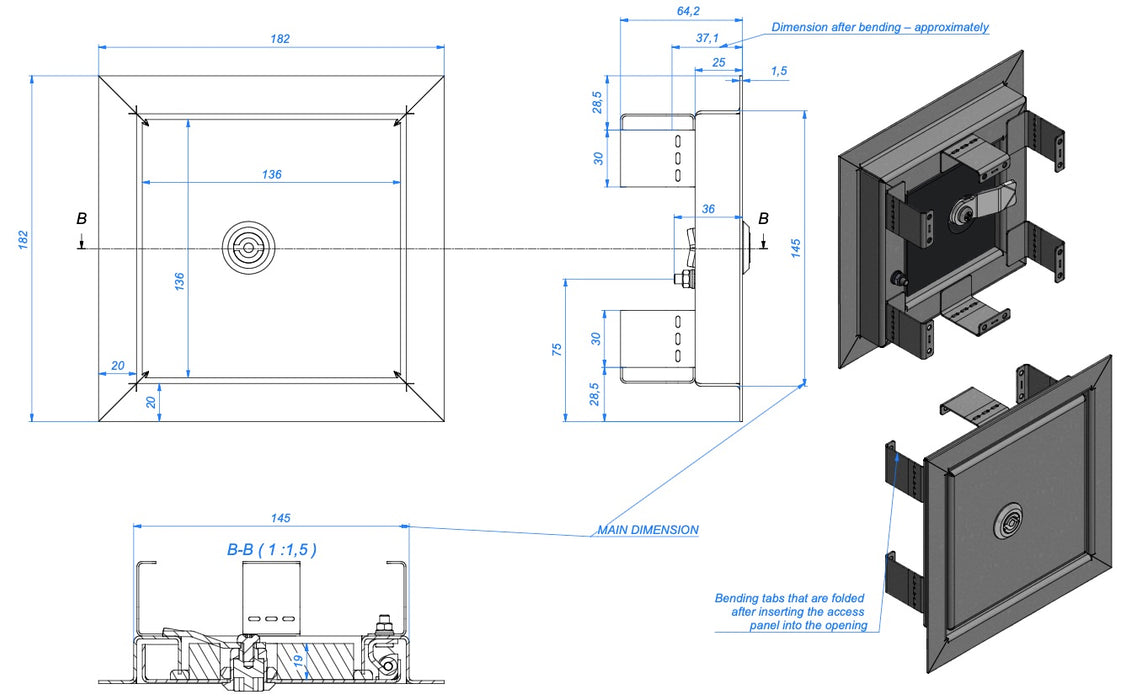 316L Lockable Stainless Steel Inspection Door Insulated Armaflex 19mm - Brushed Steel Finish