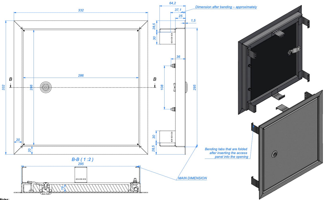 316L Lockable Stainless Steel Inspection Door Insulated Armaflex 19mm - Brushed Steel Finish