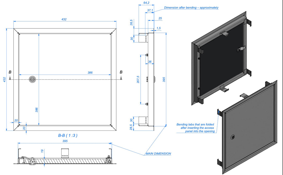316L Stainless Steel Inspection Door Insulated Armaflex 19mm - Brushed Steel Finish - 400x400mm