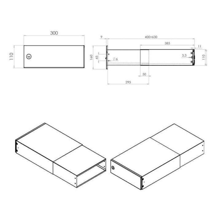 LBD-042 Telescopic Through Wall Letterbox 390-620mm – Powder Coated