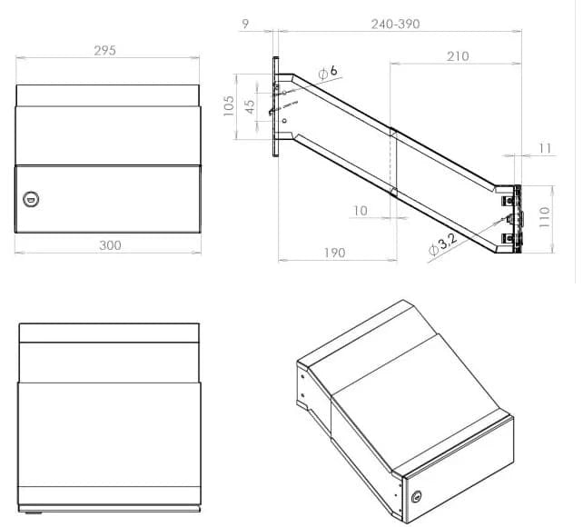 LDD-041 Metal Black Telescopic Through Wall Letterbox 230-390mm