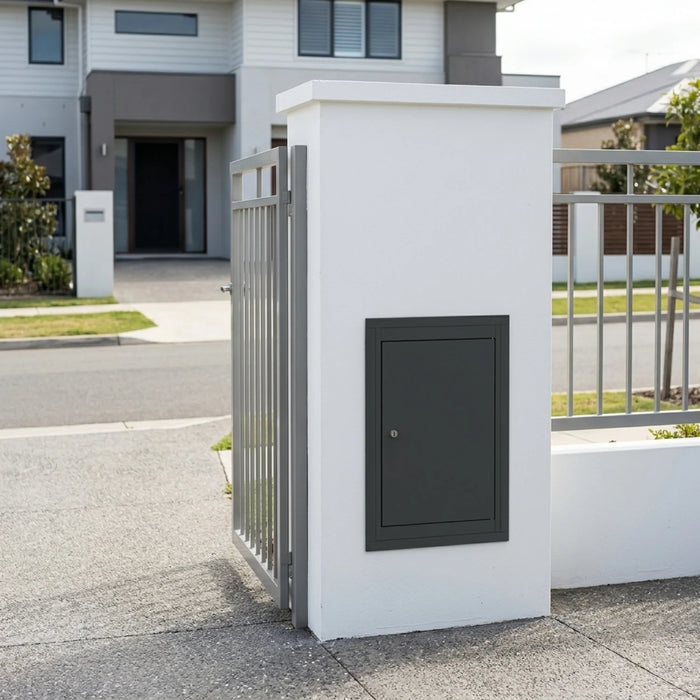 Epsilon-Pillar Through Pillar Parcel Delivery System with Letterbox