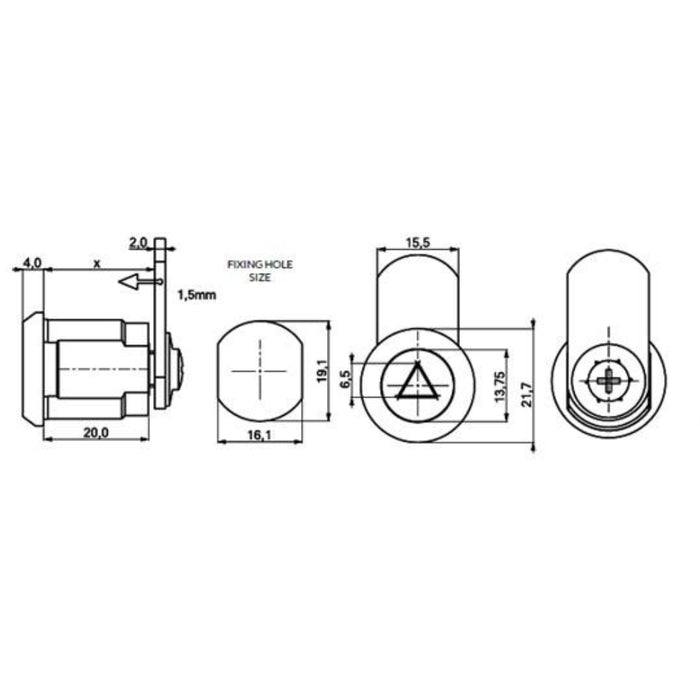 6mm Triangle Lock Cylinder for Steel Access Doors and Inspection Panels