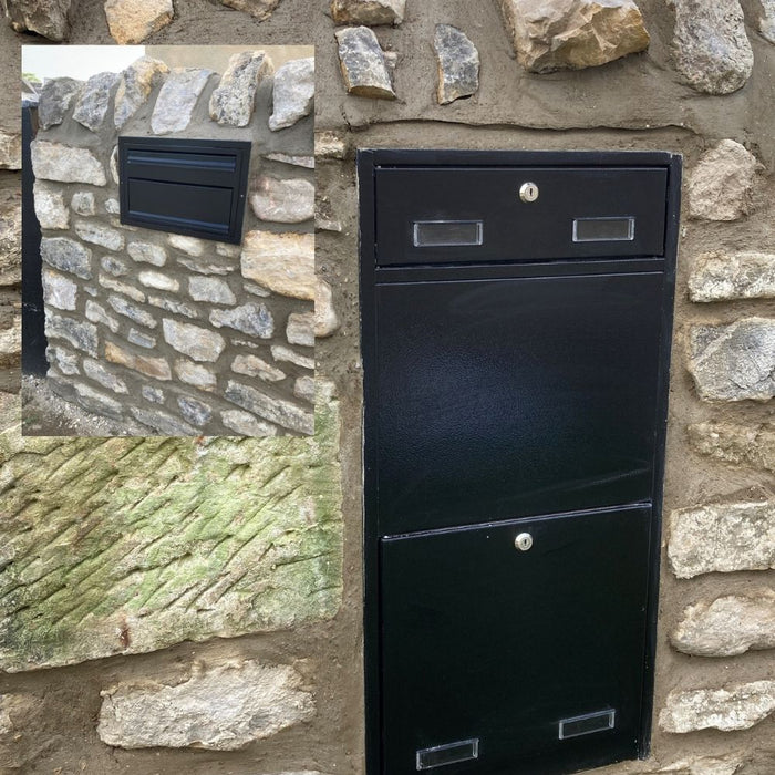 Through The Wall Parcel Box Stainless Steel Front with Integrated Letterbox for Single Brick Walls Sierra - Letterbox Supermarket